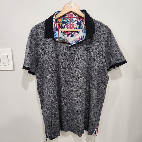 Au Noir Polo Mens 4 XL Gray Paisley Designer Performance Athletic Stretch Preppy - Picture 1 of 13